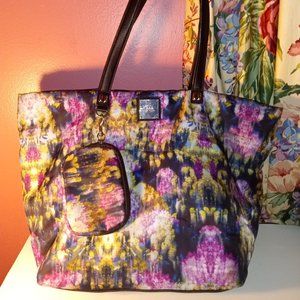NICOLE MILLER NEW YORK LARGE FLORAL COLORFUL HANDBAG/TOTEBAG WITH COIN PURSE